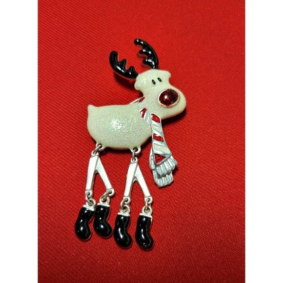 Christmas Pins Brooches Set of 2 Christmas Rudolph Reindeer Skiing Snowman Pins - Picture 7 of 10